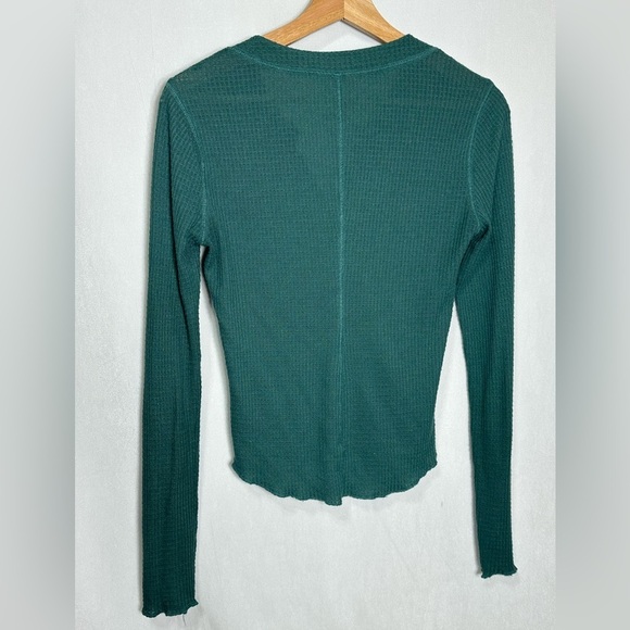 Free People One of the Girls Emerald Jaded Green Waffle Knit Henley Top - small - Picture 7 of 7